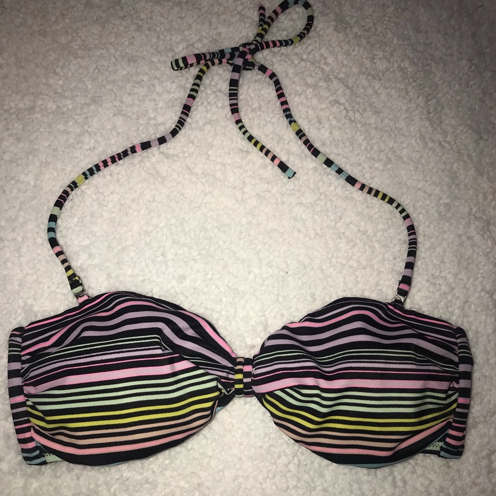 VICTORIA SECRET black pink pastel bandeau halter Bikini top size small
